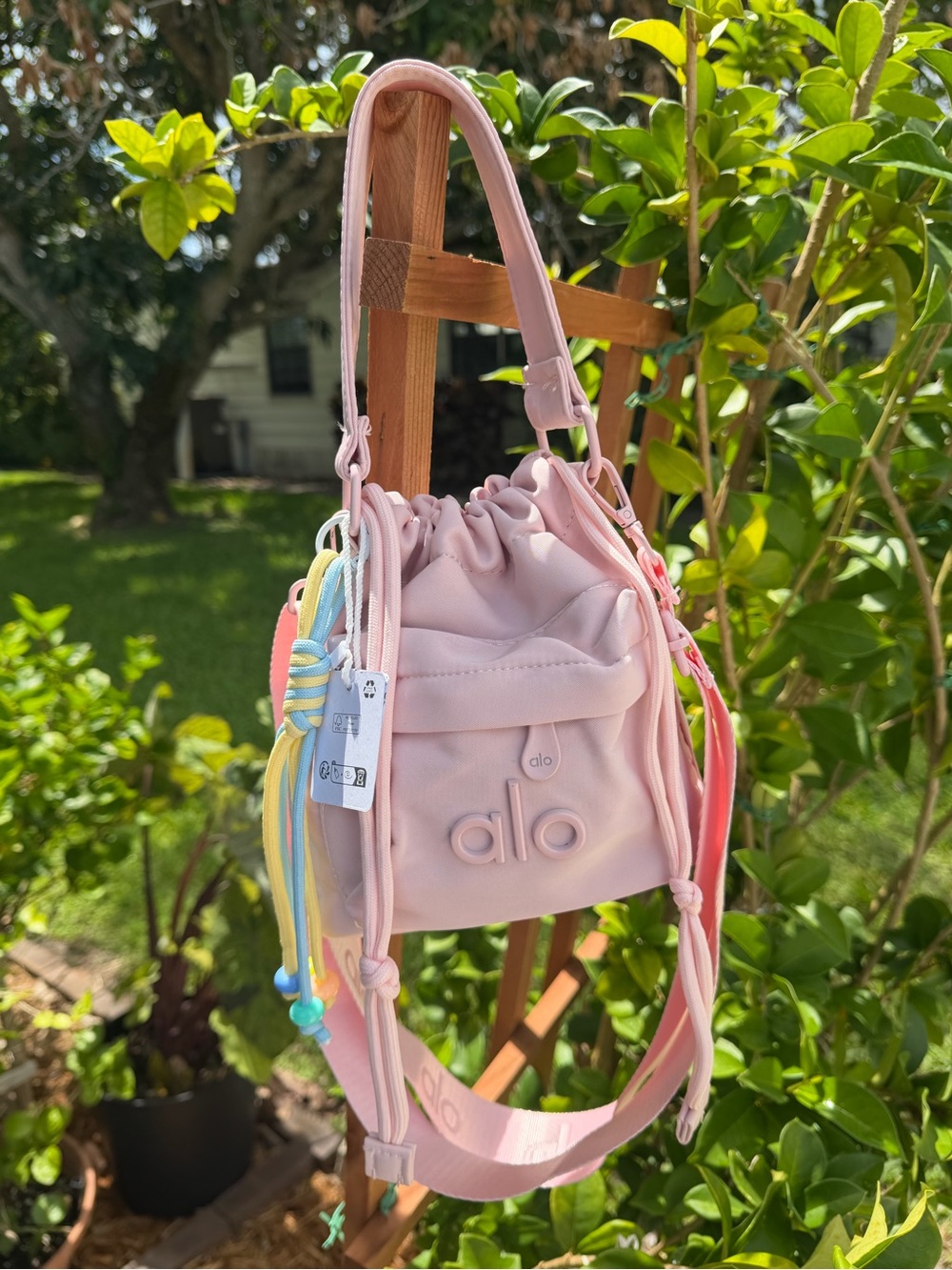ALO Yoga Blush Pink Drawstring Mini Bucket Bag - Picture 13 of 16